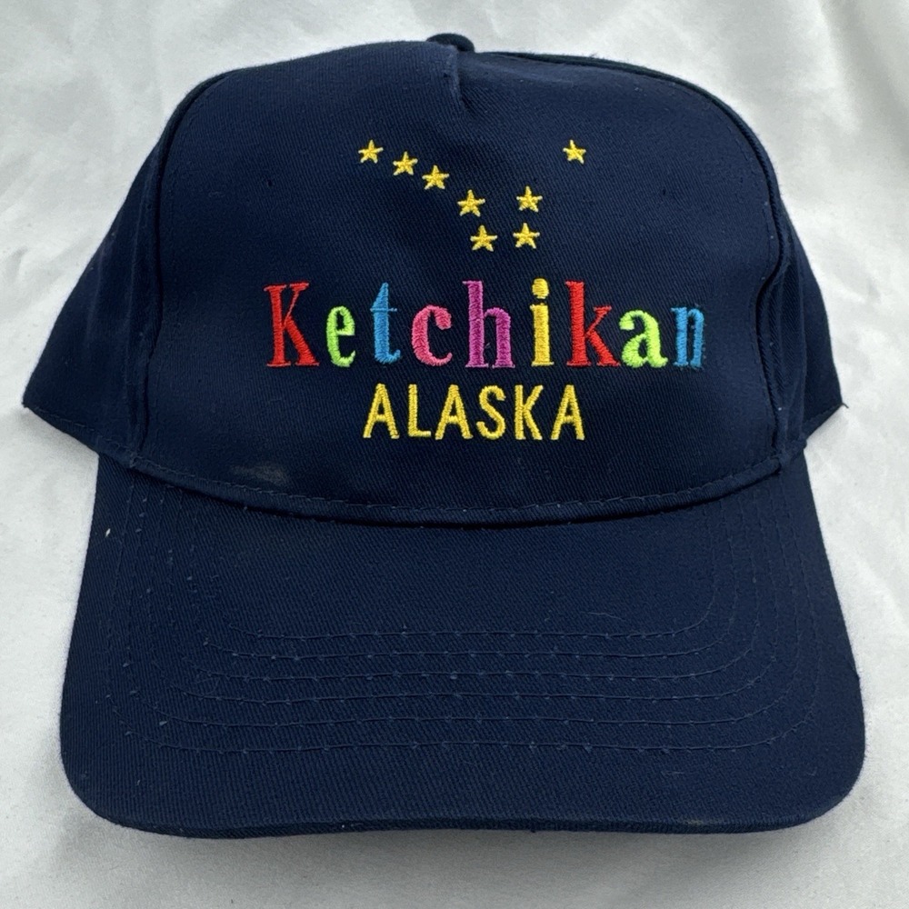 Vintage 90s Ketchikan Alaska Snapback Hat Arctic Circle Navy Souvenir